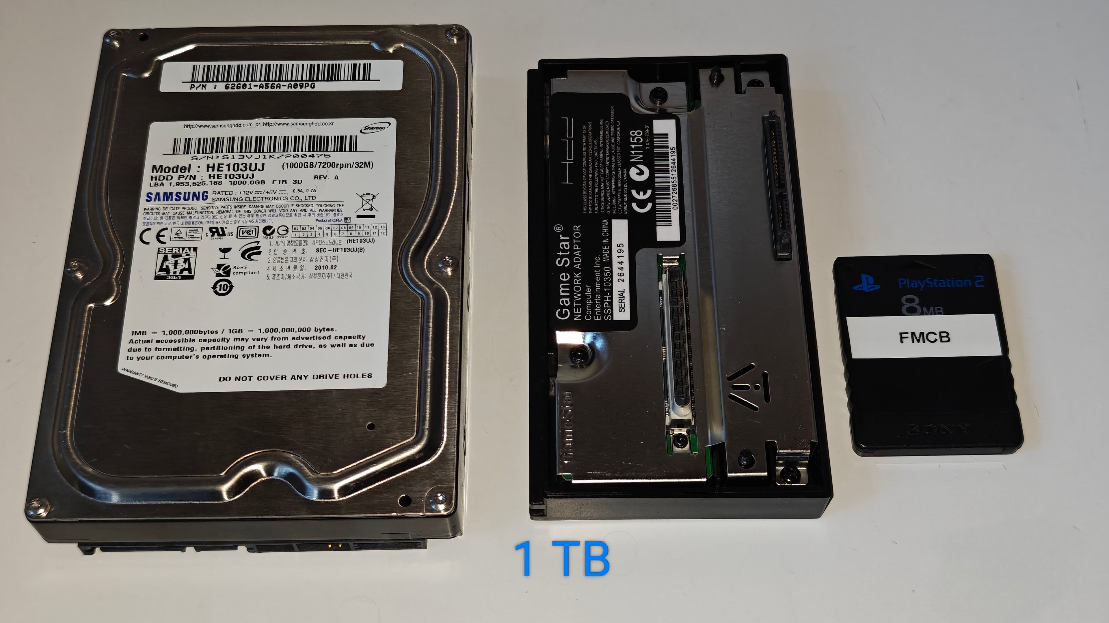 Festplatte 1, 2, 4 TB + FMCB Speicherkarte + Festplatten Adapter for PS2 Fat