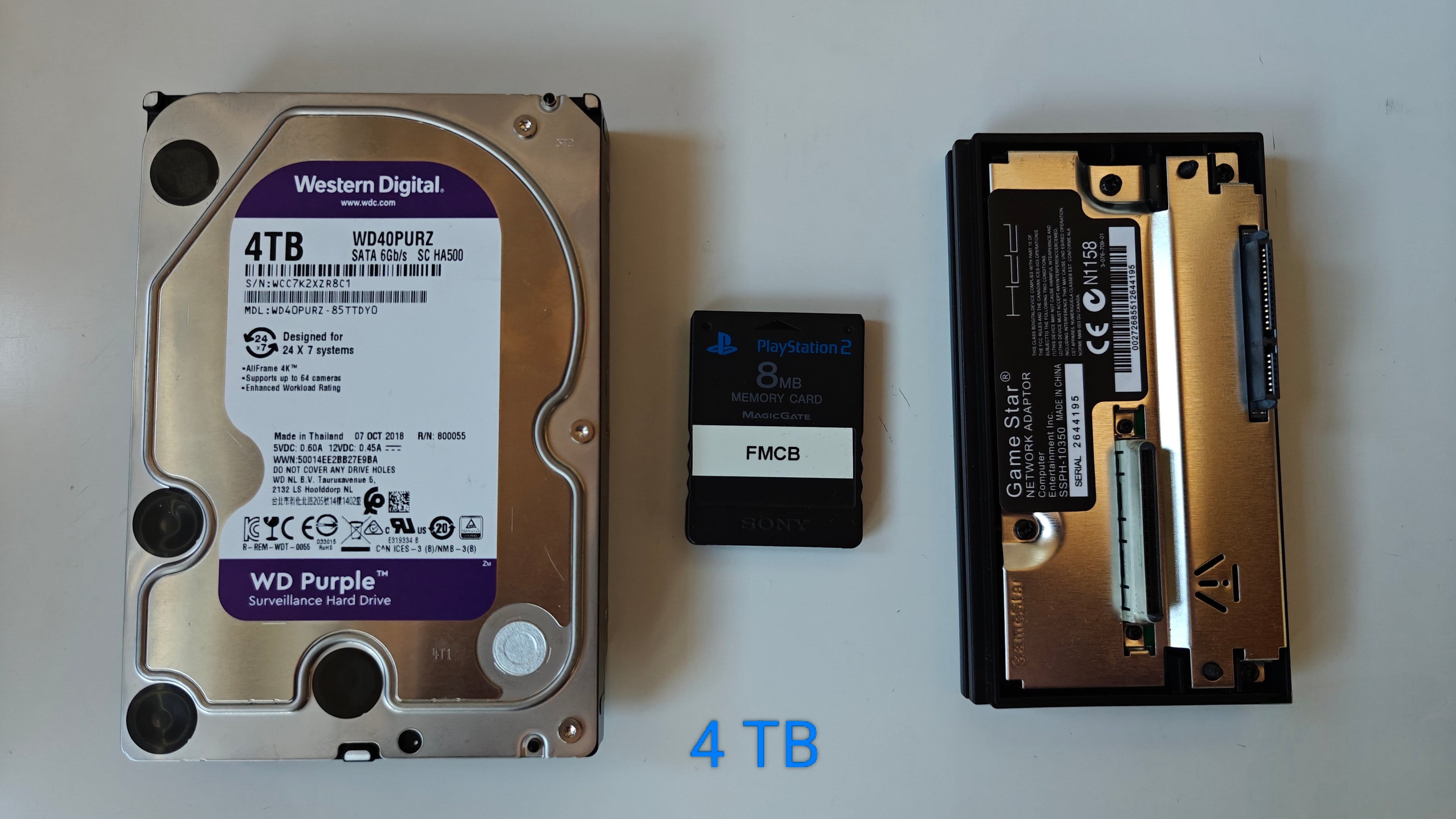 Festplatte 1, 2, 4 TB + FMCB Speicherkarte + Festplatten Adapter for PS2 Fat